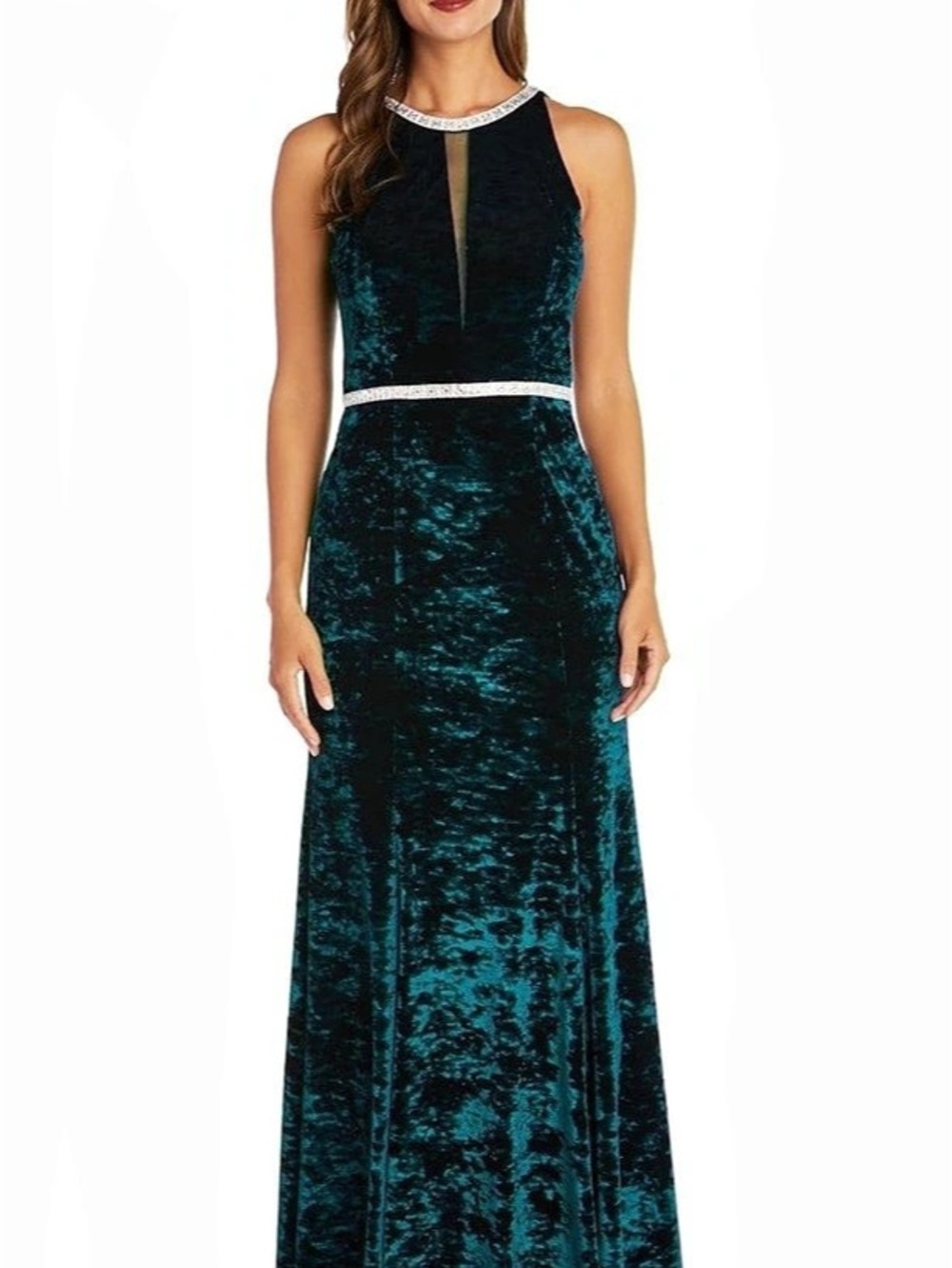 R&M Richards velvet maxi dress in Emerald green Size 10P NWT